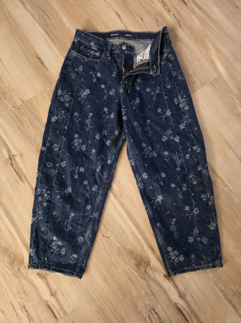 Old Navy Floral Print Barrel Jeans High Rise Dark Wash Ankle Sz 6 Ozzie